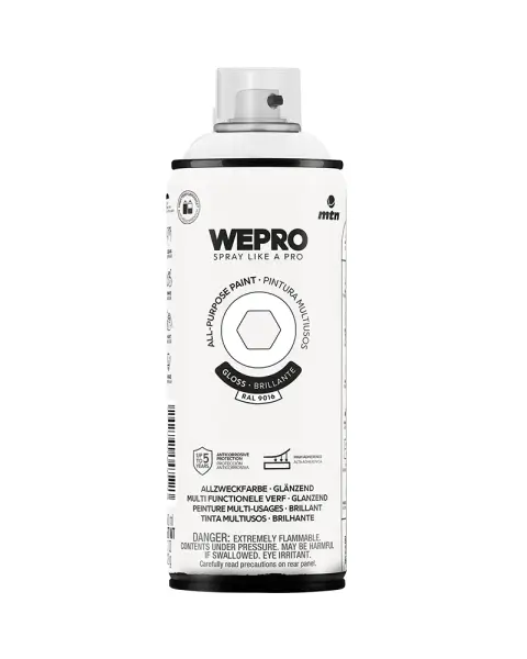 Uniwersalna farba w sprayu MTN WEPRO | Igloo White RAL 9016 | Szybkoschnąca, długotrwała farba