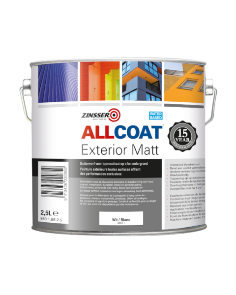 ZINSSER® ALLCOAT EXTERIOR MATT – Allwetter-Außenfarbe, 1 Stunde überstreichbar
